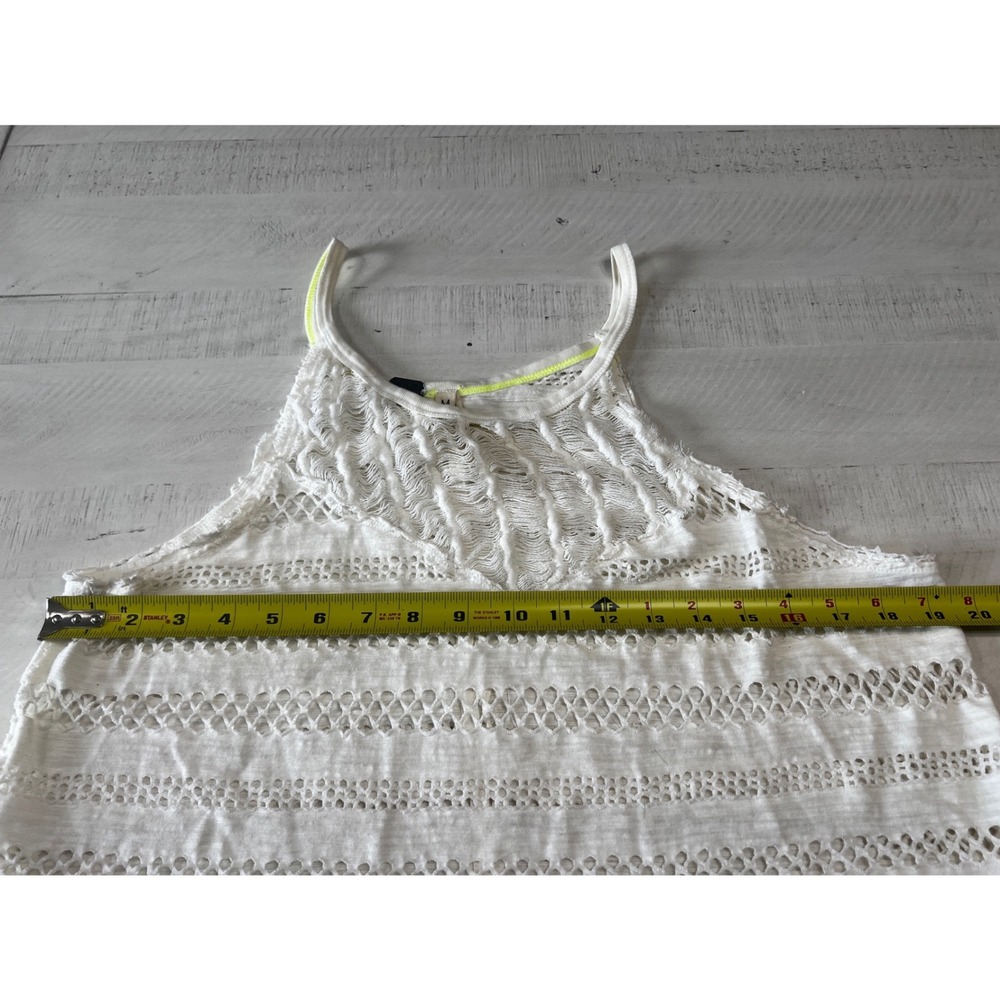 Free People We The Free Ivory Crochet Knit Tank Top Distressed Boho Neon Medium - Picture 5 of 7